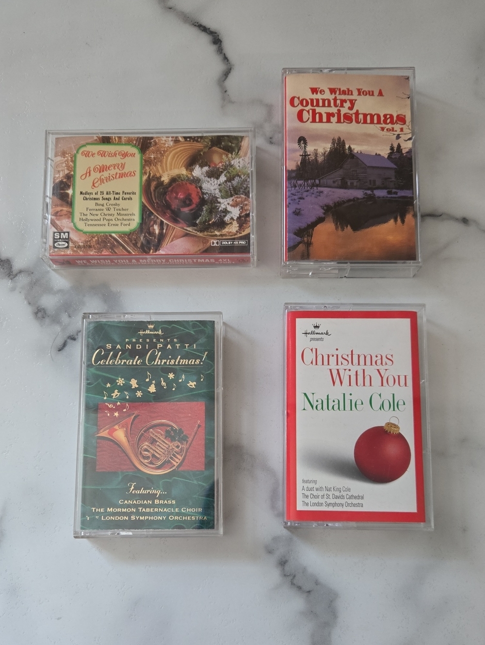 (4) Vintage Christmas With You Cassettes - White & Red Holiday Music